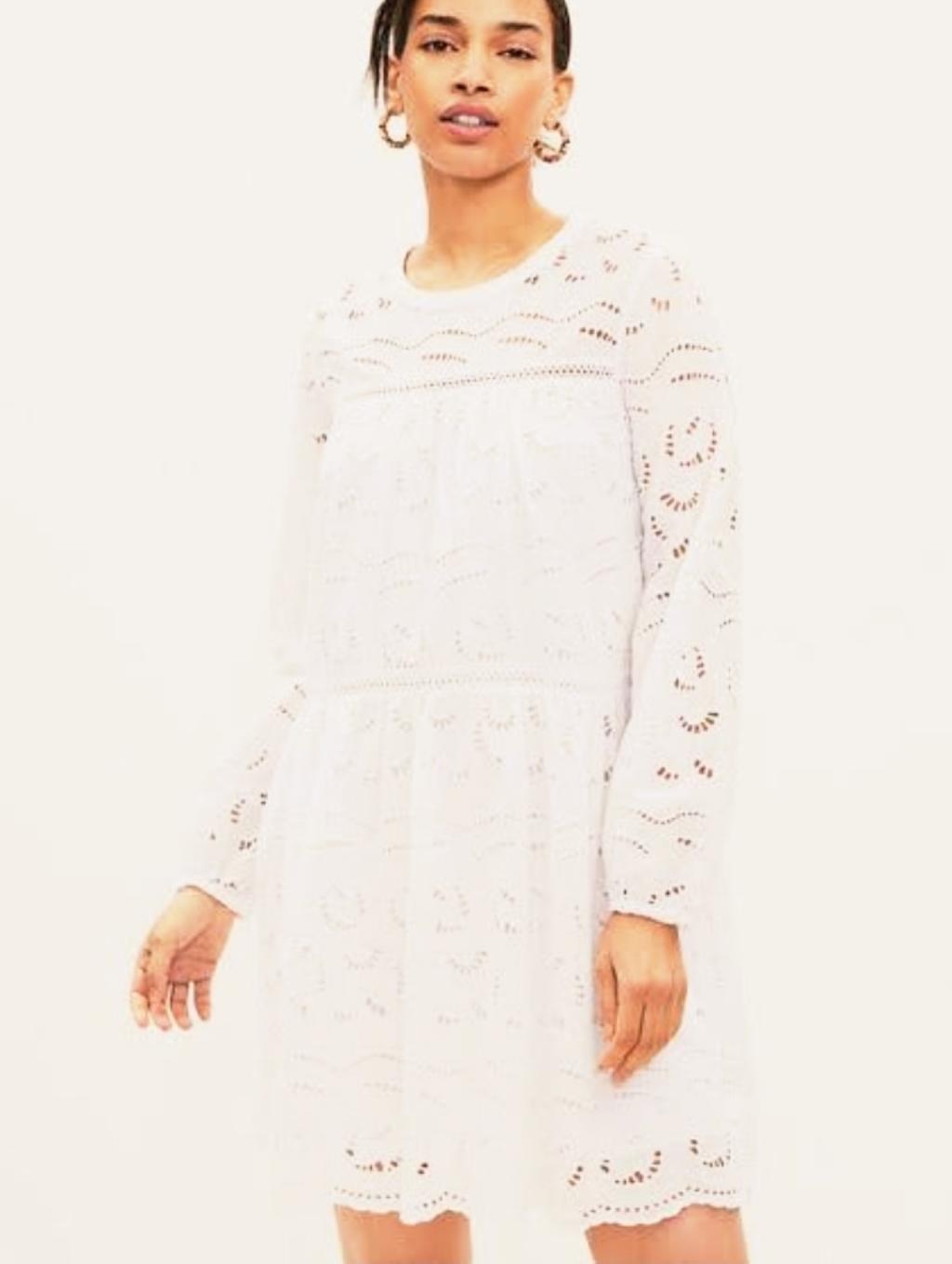 Loft White Cutout Eyelet Lined Mini Dress Ladies Medium A Line Cute
